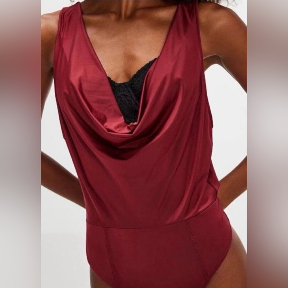 Free People Deep Red Cowl Neck Bodysuit